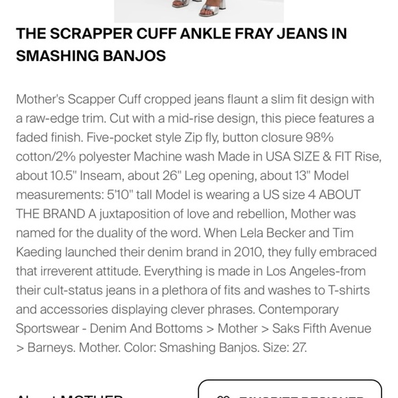 MOTHER THE SCRAPPER CUFF ANKLE FRAY IN SMASHING BANJOS BUTTON FLY HI RISE SZ 25 - Picture 6 of 16